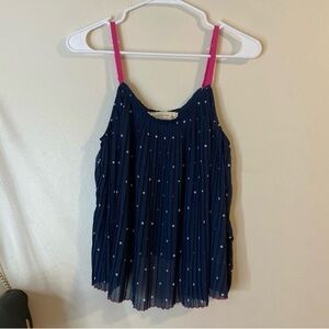 Abercrombie & Fitch sheer Navy Pleated Camisole white polka dots and pink Straps
